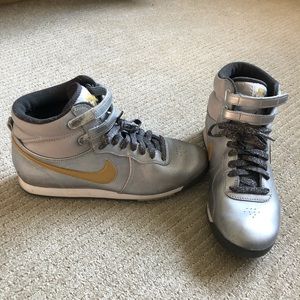 Nike Leather High-Top Silver & Gold Sneakers